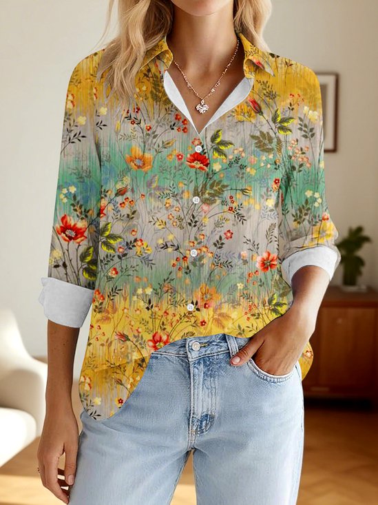 V-Ausschnitt Langarm Geometrisch Regelmäßig Mikroelastizität Regelmäßige Passform Bluse für Damen