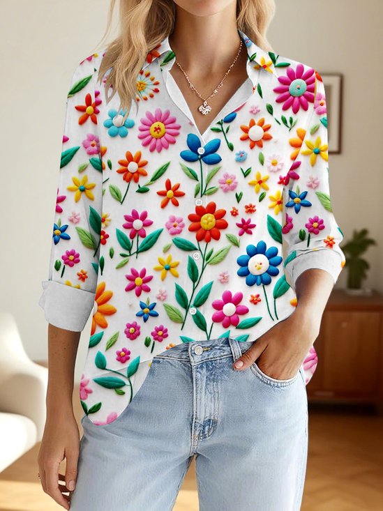 V-Ausschnitt Langarm Geometrisch Regelmäßig Mikroelastizität Regelmäßige Passform Bluse für Damen