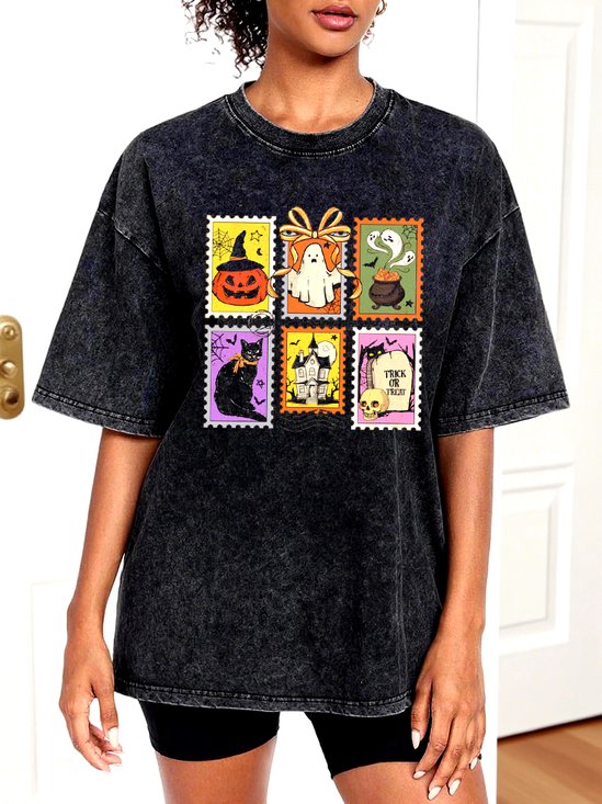 Retro Schädel Rundhals Kurzarm T-Shirt