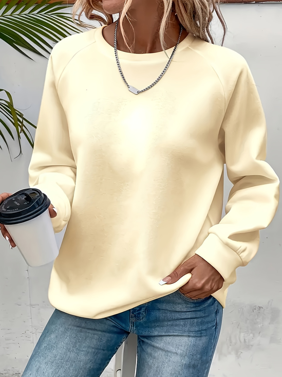 Lässig Rundhals Unifarben Sweatshirt