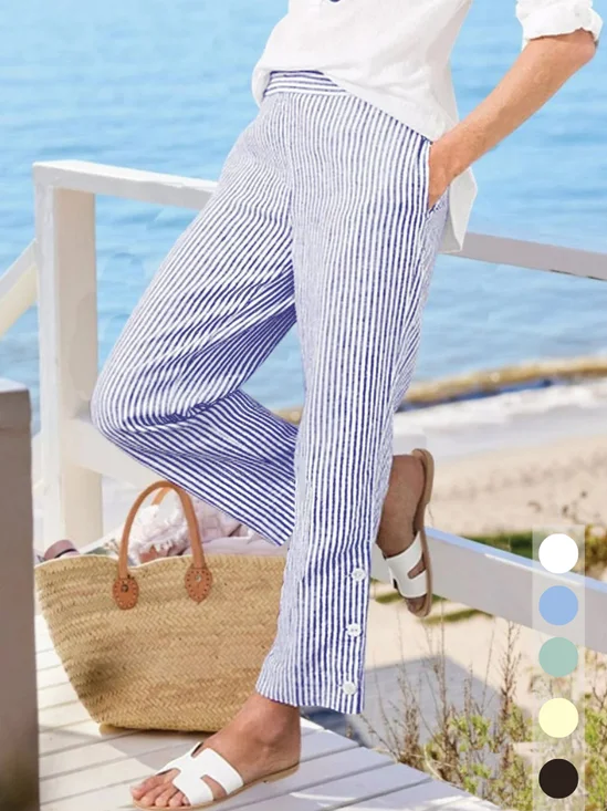 Damen Gestreift Knöchelhose Elastische Taille Hose Lässig Frühling/Herbst Hose