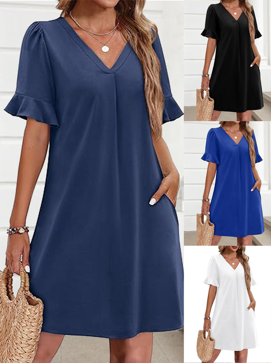 Damen Geometrisch Sommer Kleid V-Ausschnitt Ärmellos Tanktop A-Linien-Kleid