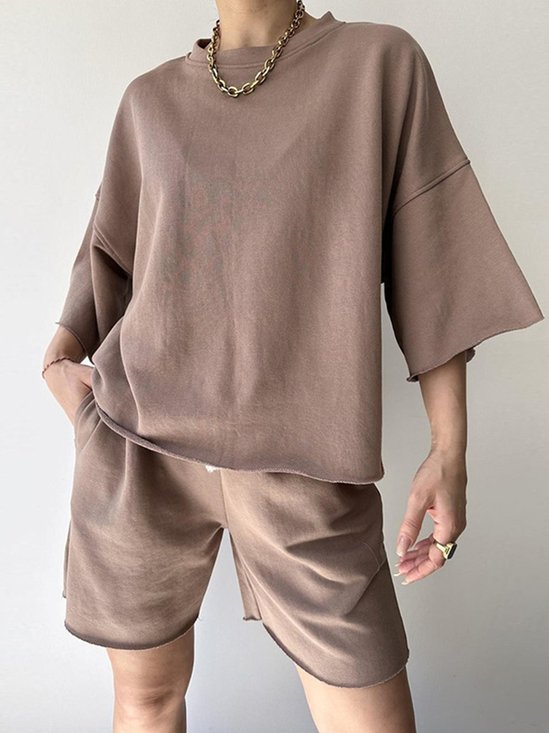 Damen Unifarben Zweiteiliges Set Täglich Halbarm Lässig Sommer Kurze Sets Matching Set