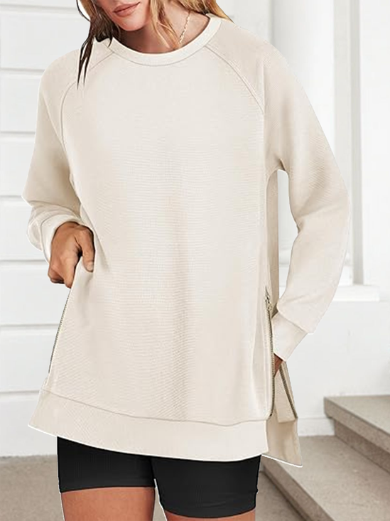 Lässig Rundhals Unifarben Sweatshirt
