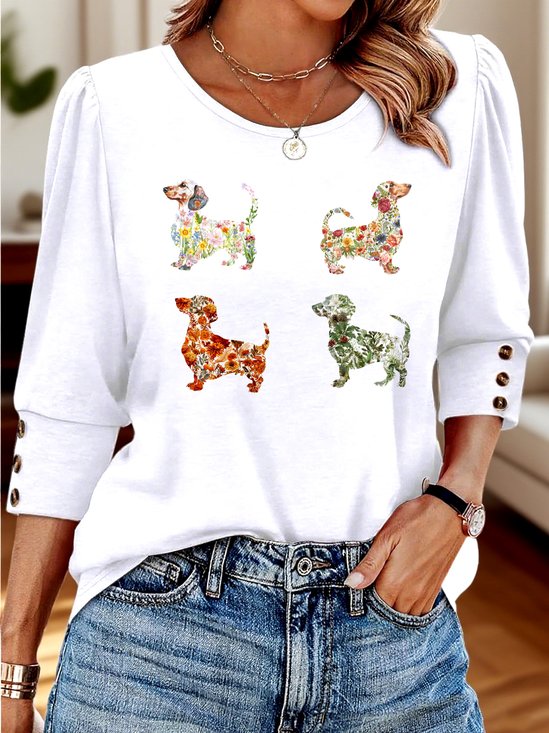Lässig Geblümt V-Ausschnitt Langarm T-Shirt