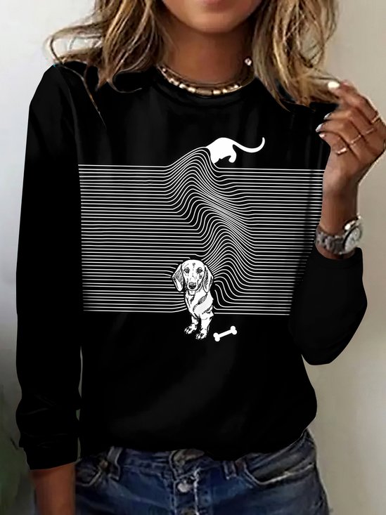 Retro Kariert Rundhals Langarm T-Shirt