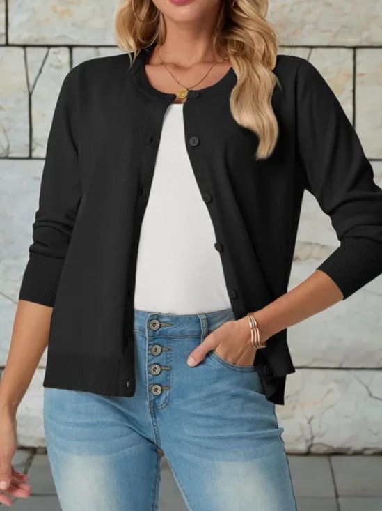 Damen Frühling/Herbst Oberbekleidung Lässig Unifarben Langarm Rundhals Jacke