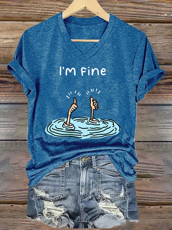 Lässig Textbriefe V-Ausschnitt Kurzarm T-Shirt