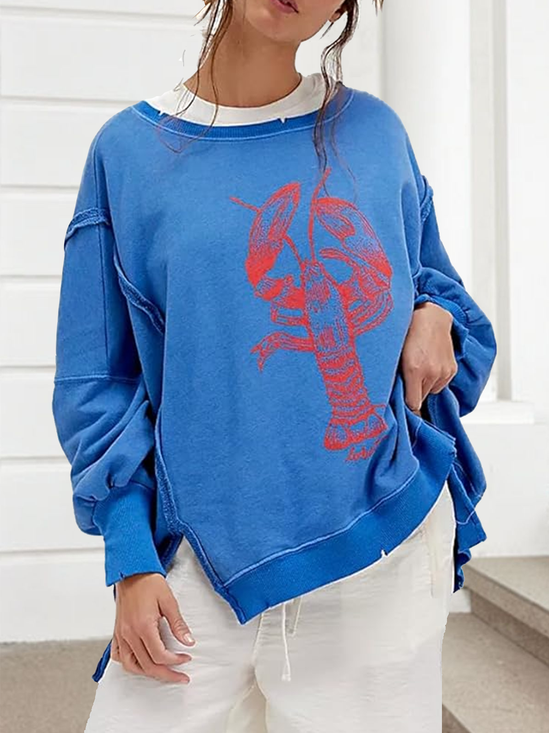 Lässig Rundhals Tier Sweatshirt