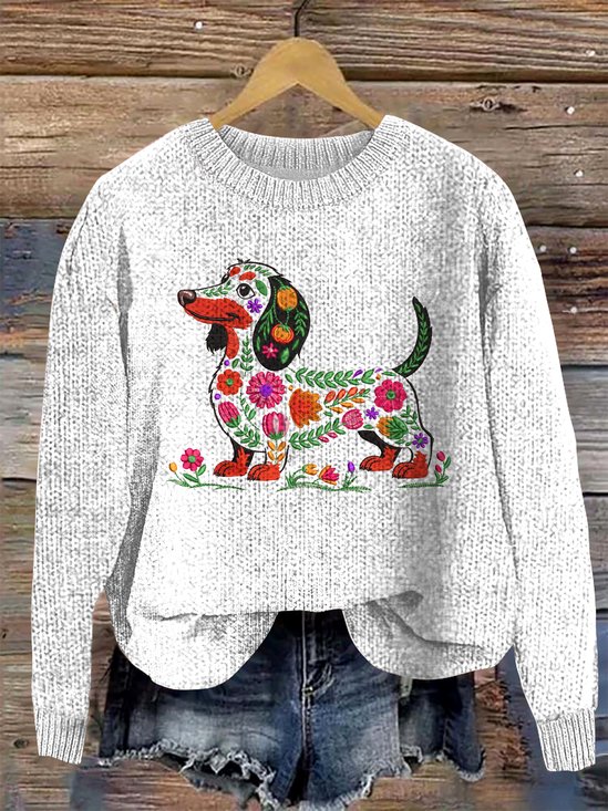 Damen Wolle/Stricken Tier Langarm Bequem Lässig Pullover