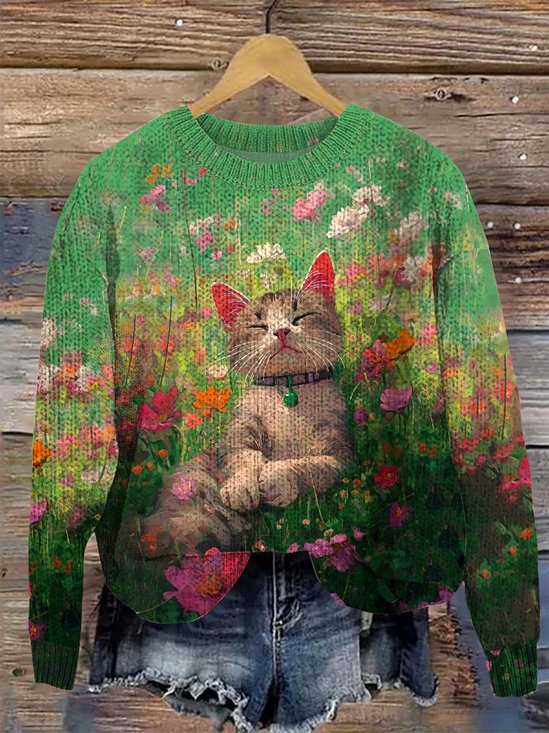 Damen Wolle/Stricken Tier Langarm Bequem Lässig Pullover