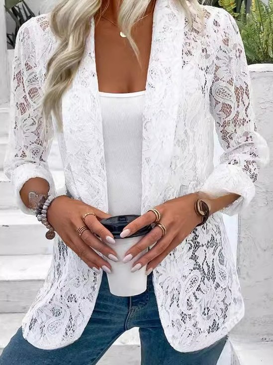 Damen Frühling/Herbst Oberbekleidung Sexy Stickerei Geblümt Dreiviertelärmel Schalkragen Jacke