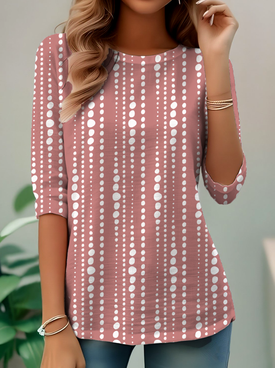 Lässig Polka Dots Rundhals Langarm T-Shirt