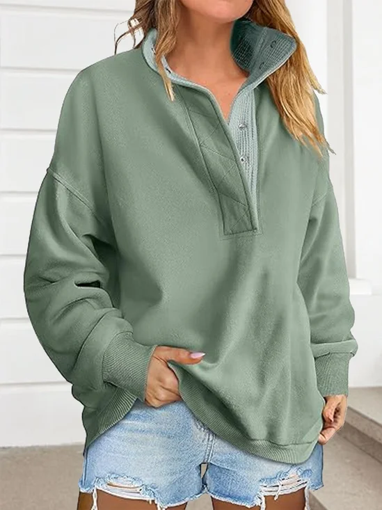 Lässig Rundhals Unifarben Sweatshirt