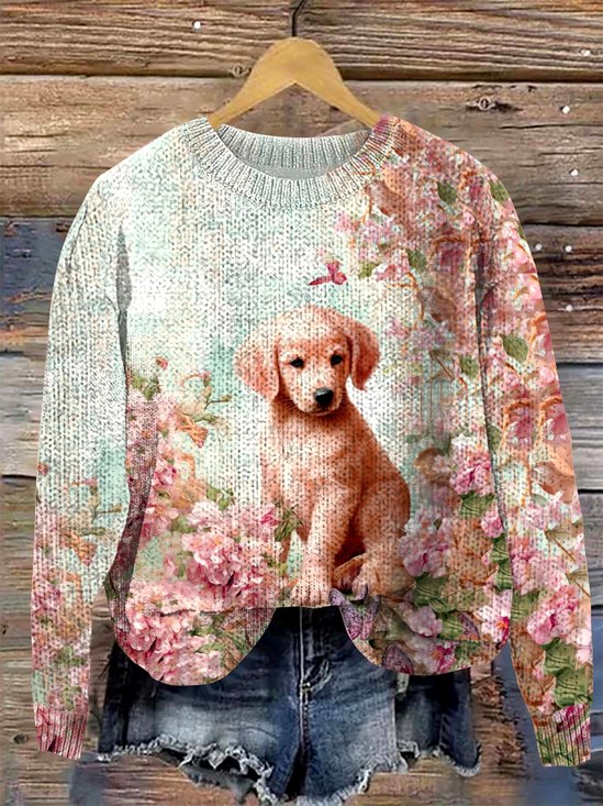 Damen Wolle/Stricken Tier Langarm Bequem Lässig Pullover