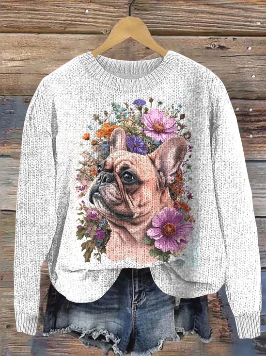 Damen Wolle/Stricken Tier Langarm Bequem Lässig Pullover