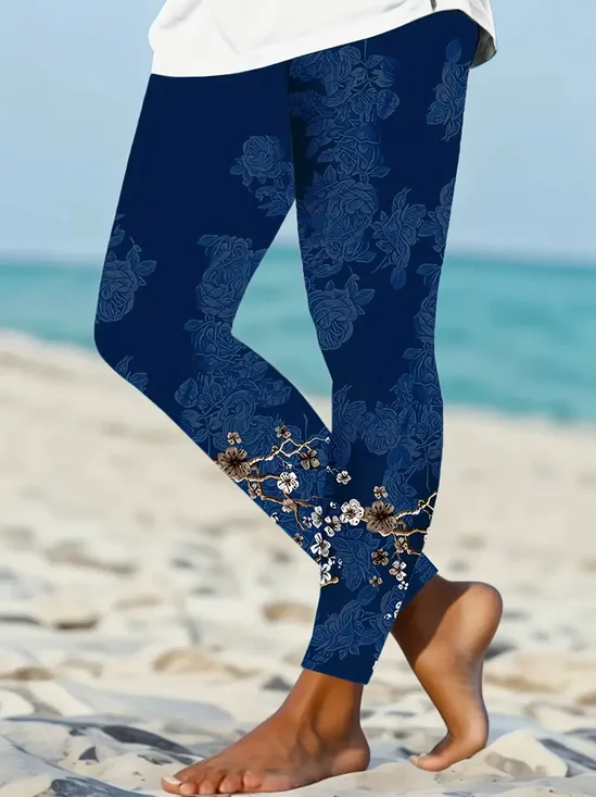 Lässig Geblümt Print Lang Leggings