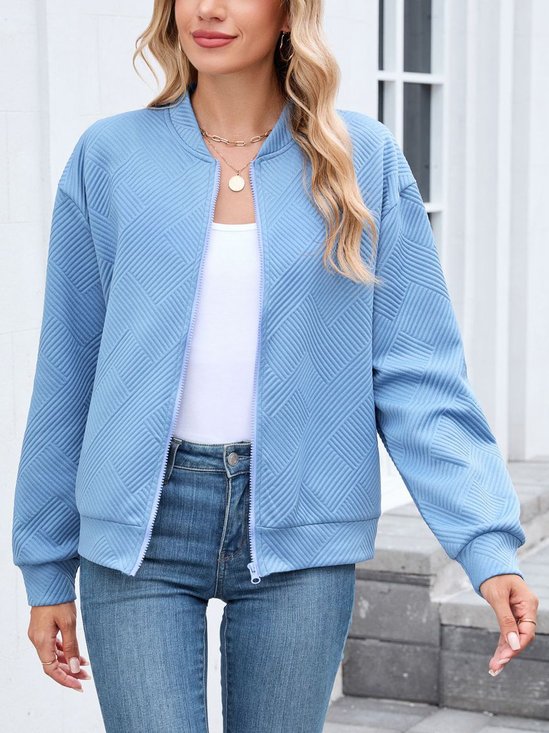Damen Frühling/Herbst Oberbekleidung Lässig Unifarben Langarm Stehkragen Jacke