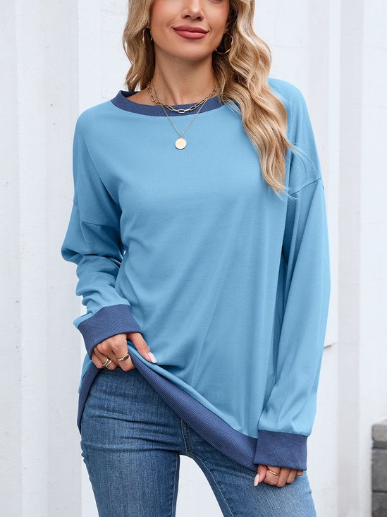 Lässig Rundhals Farbblock Sweatshirt