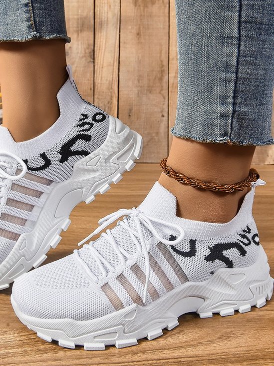 Lässig Zebra Schnürung Niedrig Fliegen Sie gewebte Schuhe Nahtverarbeitung