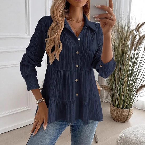 Hemdkragen Langarm Unifarben Regelmäßig Mikroelastizität Regelmäßige Passform Bluse für Damen