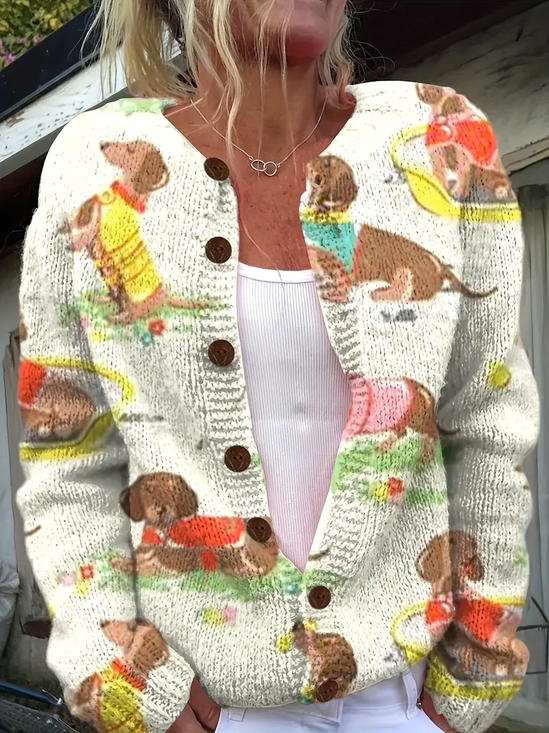 Damen Gestrickt Kartoon Langarm Bequem Retro Strickjacke