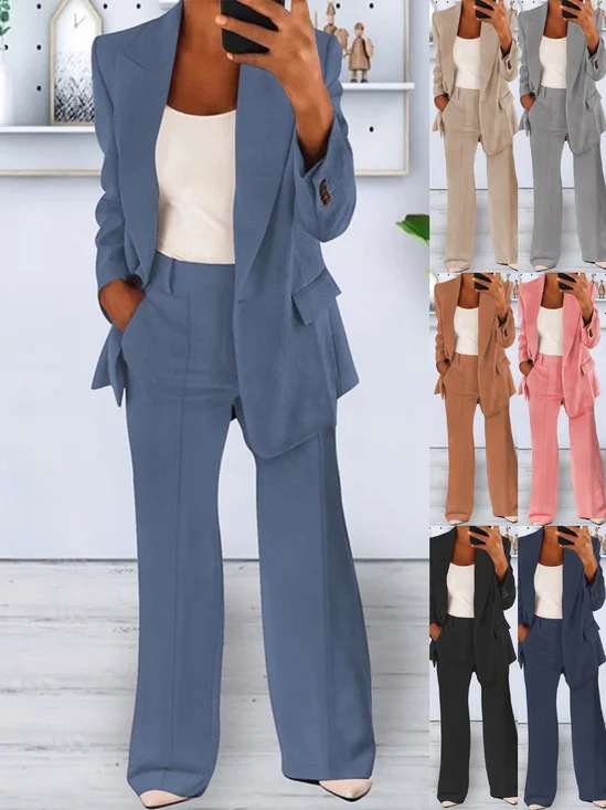 Damen Unifarben Nahtverarbeitung Zweiteiliges Set Täglich Langarm Lässig Frühling/Herbst Mantel mit Hosen Matching Set
