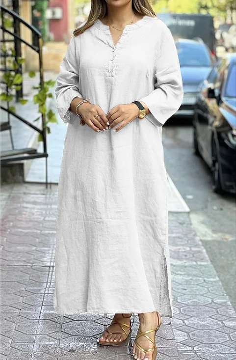 Damen Unifarben Frühling/Herbst Kleid V-Ausschnitt Langarm A-Linien-Kleid