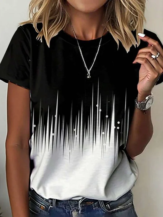 Lässig Farbverlauf Rundhals Kurzarm T-Shirt