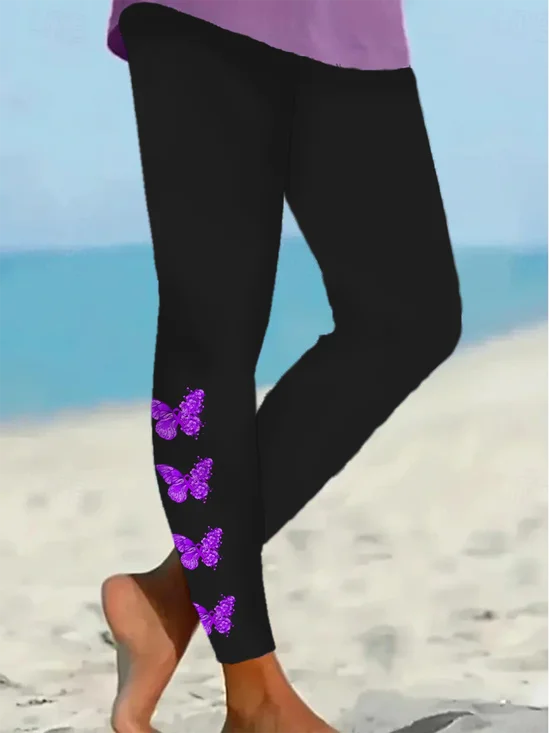 Damen Schmetterling Lässig Alle Jahreszeiten Print Lang Leggings