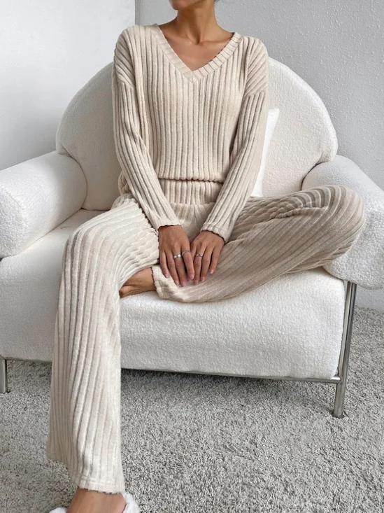 Damen Unifarben Geprägt Zweiteiliges Set Täglich Langarm Lässig Frühling/Herbst Bluse mit Hose Matching Set