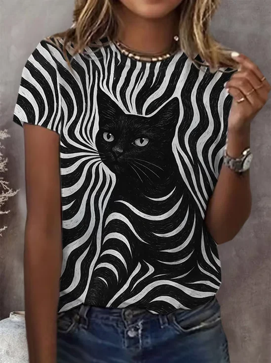 Einfach Katze Rundhals Kurzarm T-Shirt