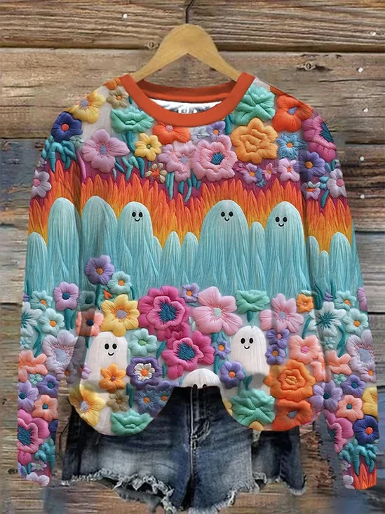 Lässig Rundhals Halloween Sweatshirt