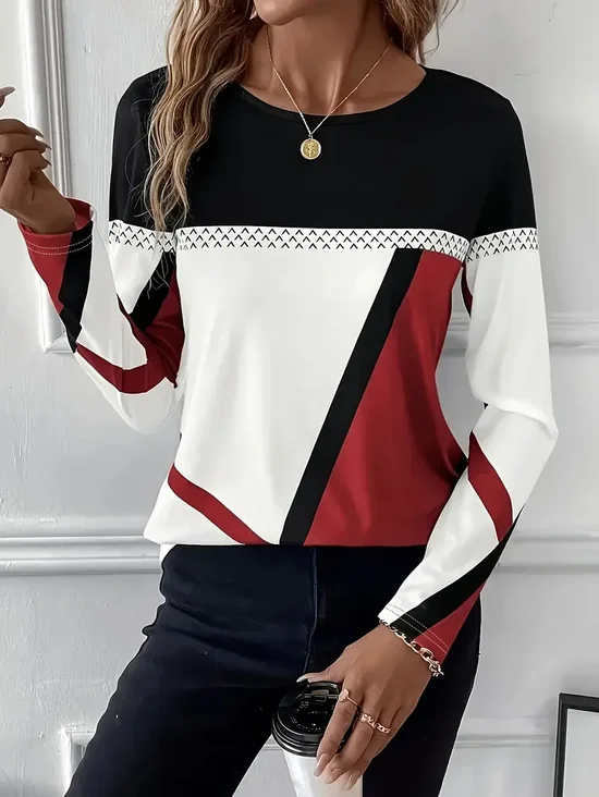 Lässig Abstrakt Rundhals Langarm T-Shirt