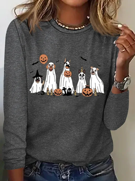 Rundhals Langarm Halloween Regelmäßig Mittlere Elastizität Weit Bluse für Damen