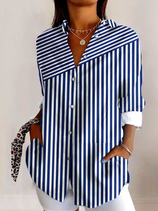 V-Ausschnitt Langarm Geometrisch Regelmäßig Mikroelastizität Regelmäßige Passform Bluse für Damen