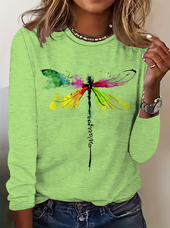 Lässig Libelle Rundhals Langarm T-Shirt