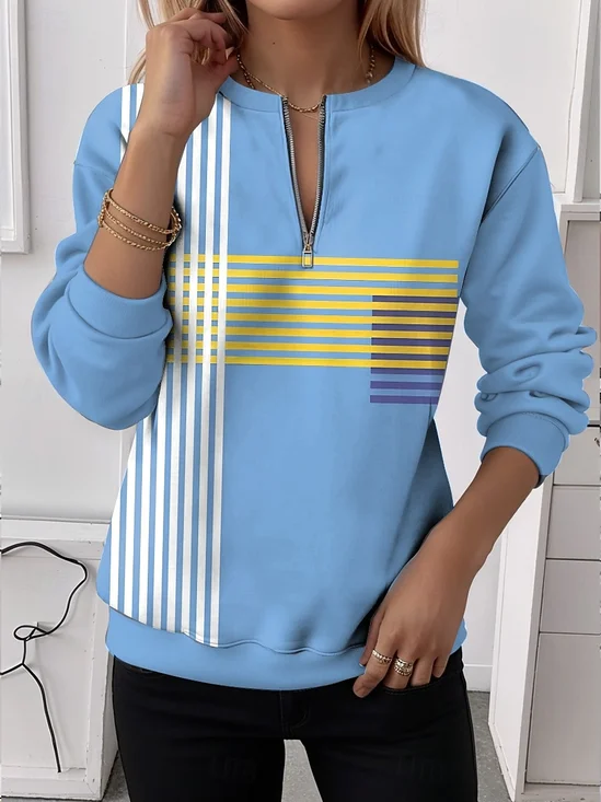 Lässig Rundhals Gestreift Sweatshirt