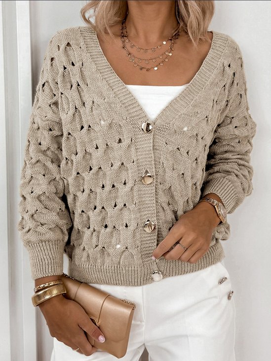 Damen Baumwolle Unifarben Langarm Bequem Lässig Pullover