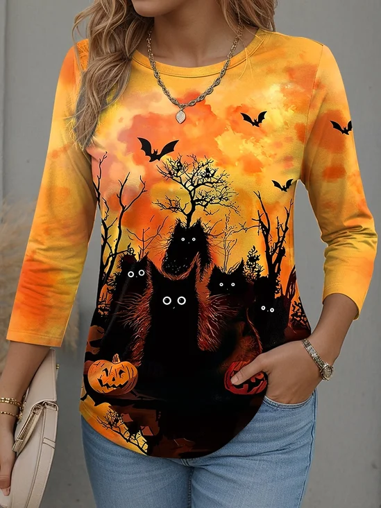 Retro Halloween Rundhals Langarm T-Shirt