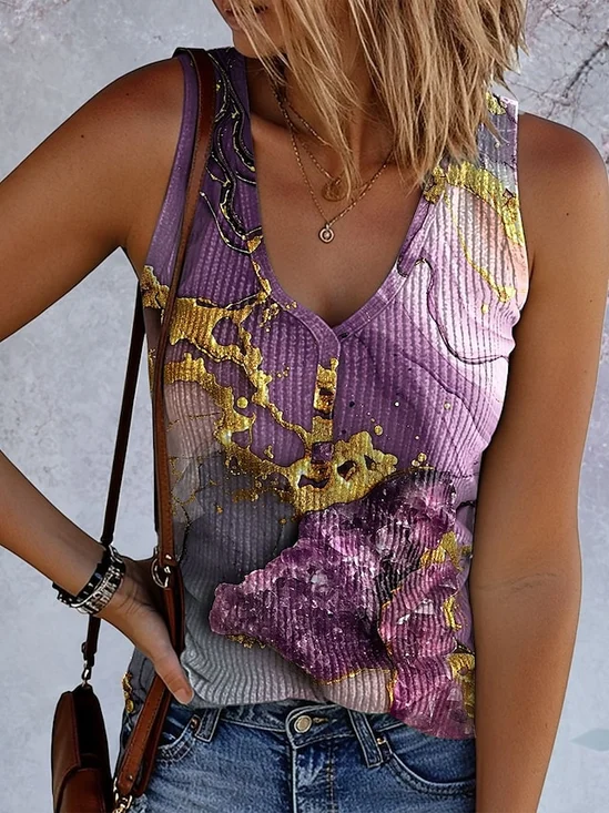 Lässig V-Ausschnitt Geometrisch Tanktop Oberteile