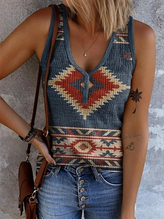 Lässig V-Ausschnitt Geometrisch Tanktop Oberteile