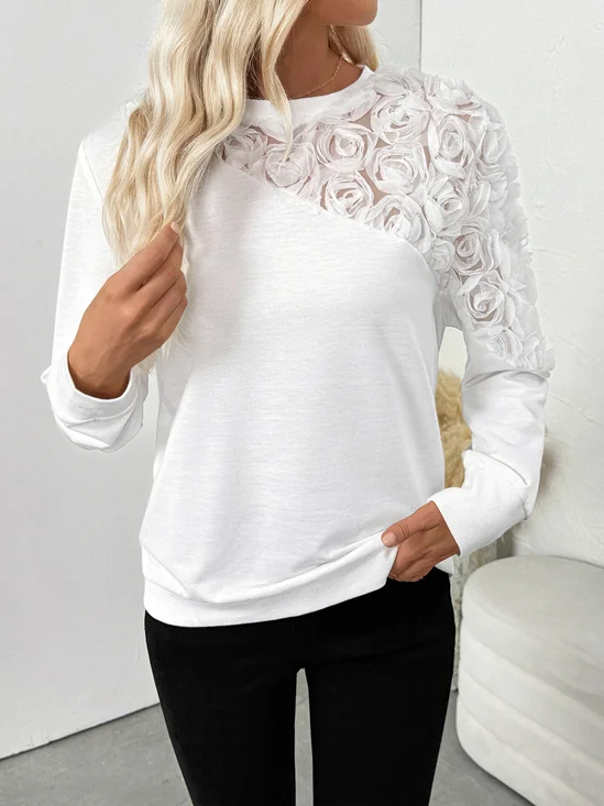 Lässig Rundhals Geblümt Sweatshirt