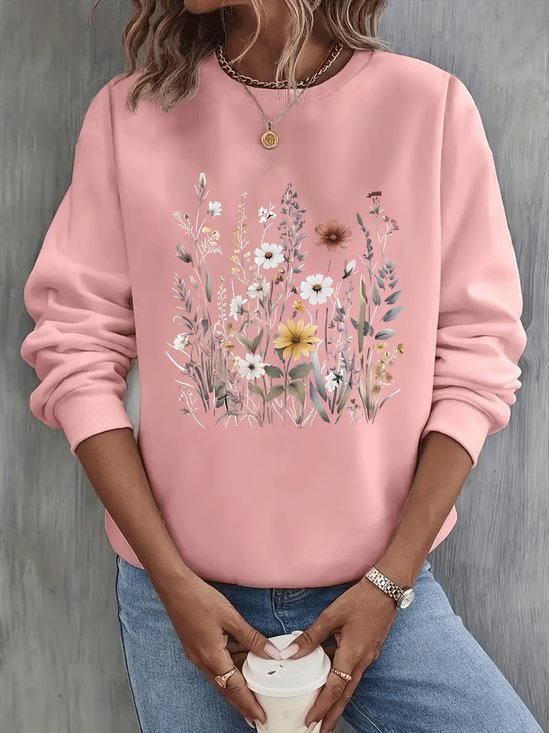 Retro Rundhals Geblümt Sweatshirt