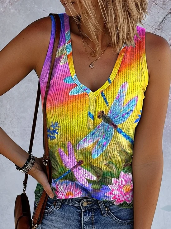 Lässig V-Ausschnitt Farbverlauf Tanktop Oberteile