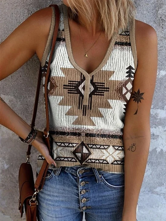 Lässig V-Ausschnitt Geometrisch Tanktop Oberteile