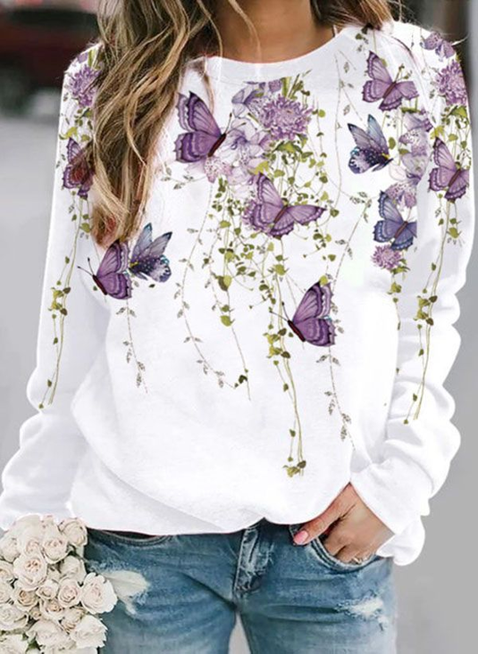 Lässig Rundhals Schmetterling Sweatshirt Print