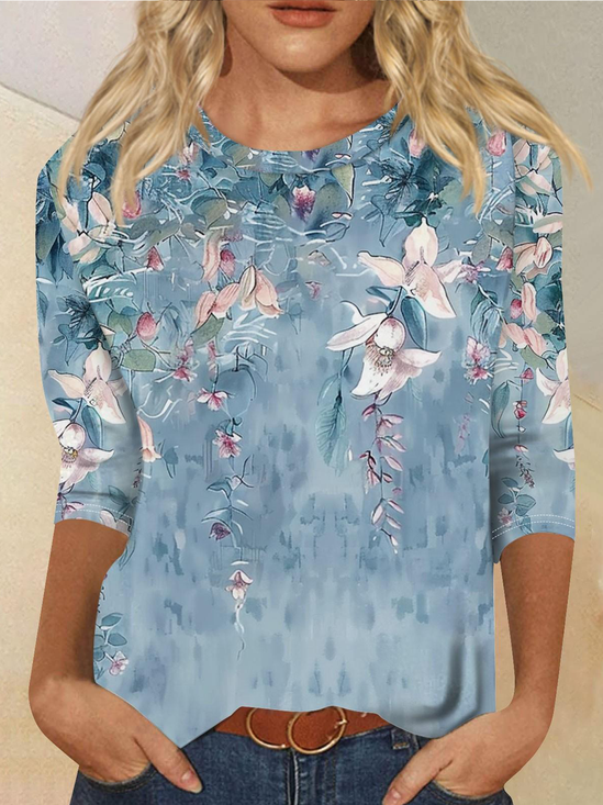 Retro Rundhals Geblümt Sweatshirt