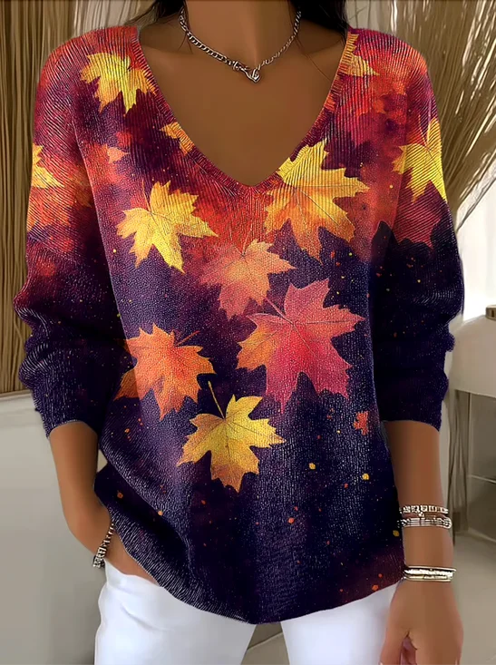 Damen Baumwolle Geblümt Langarm Bequem Lässig Pullover