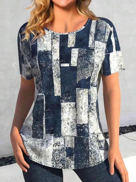 Retro Geometrisch Rundhals Kurzarm T-Shirt